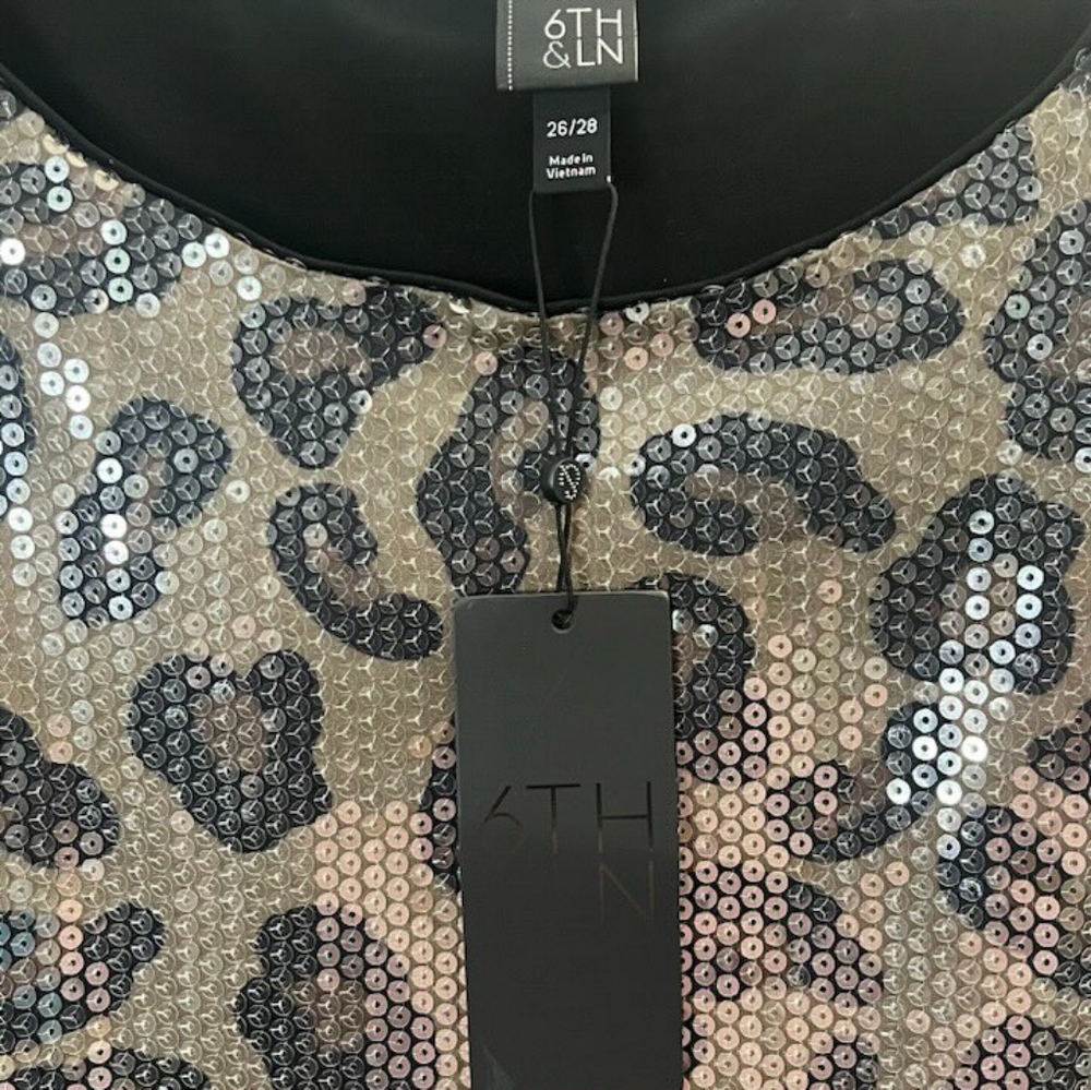 6TH & LN Leopard Print Sequined Mini Dress - Picture 5 of 8